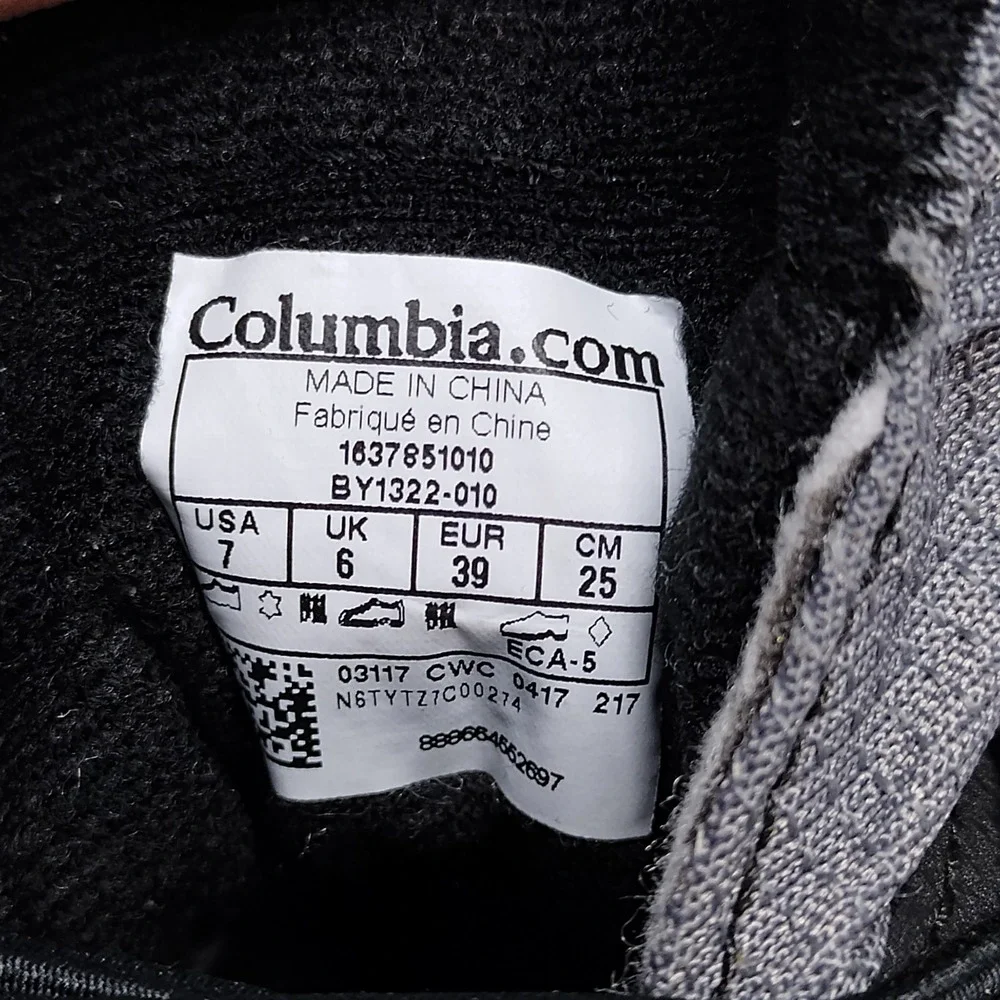 Columbia Rope Tow III Snow Boots Youth Size 7 Black Gray Waterproof BY1322-010